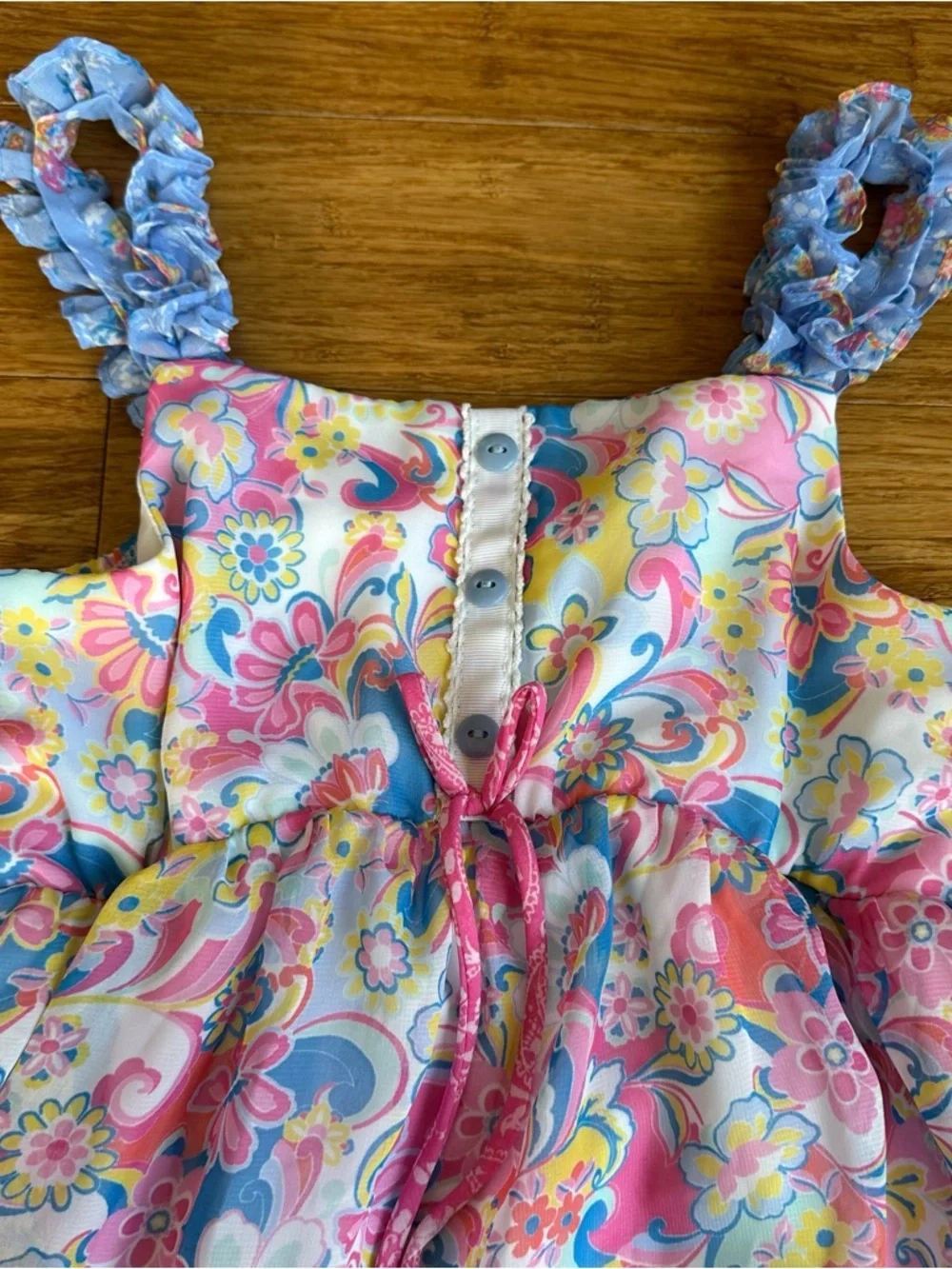 JONA MICHELLE Girls 10 Pink & Blue Floral Ruffle Tiered Boho Summer Dress